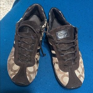 Coach Tan and Brown Patterned Sneakers